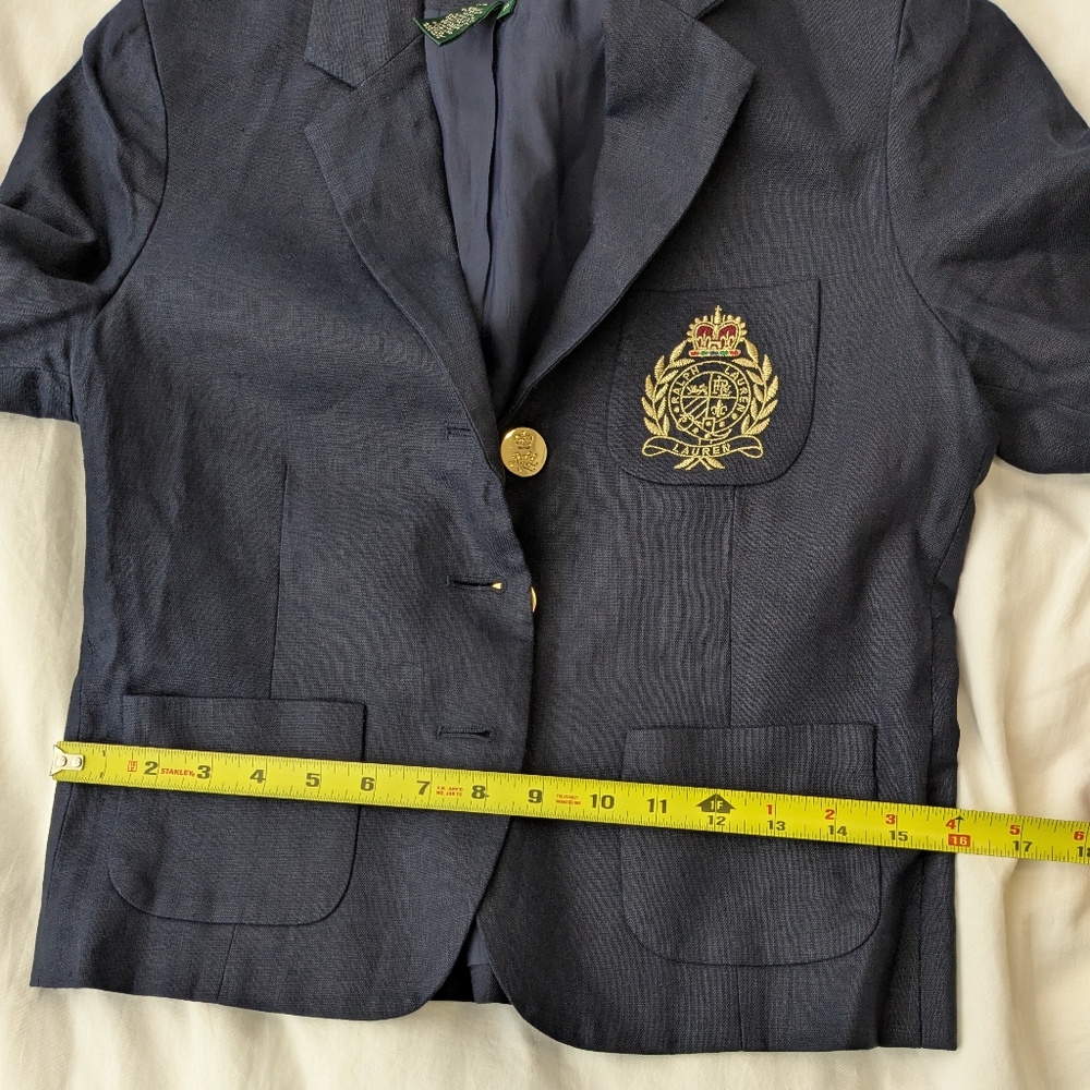 Ralph Lauren Petite Navy Blue Tailored Blazer W Gold Accents - Picture 11 of 12